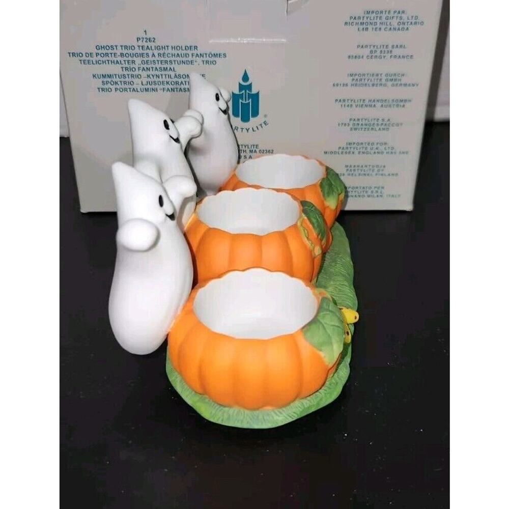 Partylite Halloween Ghost Trio‎ Pumpkin Tea Light Candle Holder Fall Decor NEW - Picture 4 of 6